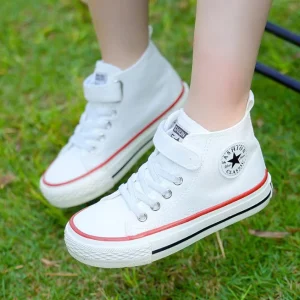 Solid Color Canvas Cloth Kids Shoes Breathable Trendy Boys and Girls Casual High Top Sneakers for Kids
