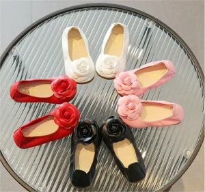 Solid Color Children’s Girls Dance Casual Flat Shoes Slip-on Flower Princess Shoes