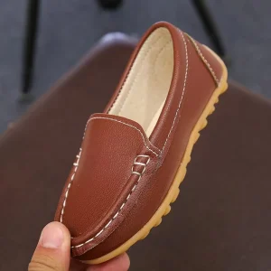 Solid Color Simple Design with Visible Stitching Ultra-soft PU Upper Breathable and Skin-friendly Classic Children’s Loafers