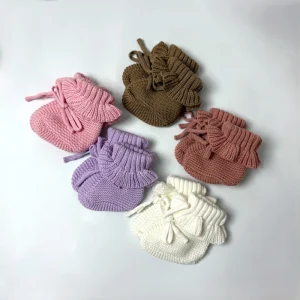 Solid Soft 100% Cotton Knitted Baby Booties Breathable Infant Winter Socks and Casual Ankle Shoes for Newborn Infant