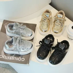 Sparkling Fashionable Boys and Girls Flat Soft Soles Shoes Children School Outdoor Walking Shoes