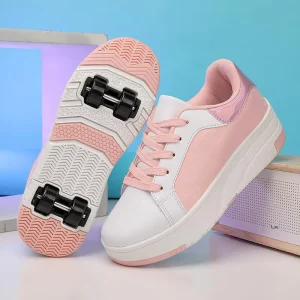 Sport Shoes for Women Kids Summer Soft Four Wheel PU Sport Roller Skate Shoes Breathable Comfort Lace Up Sneakers