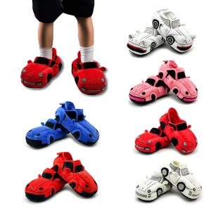 Sports Car Simulation Racing Cartoon-Style Plush Slippers Comfortable Home Use Winter EVA Outsole for Men Women Family
