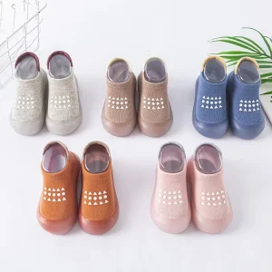 Spring Anti slip Breathable Lightweight Rubber Soles Cotton Knitted Chunky Toddler Baby Sock Shoes Slipper Baby Girl Boy