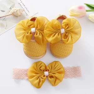 Spring Autumn Baby Shoes Bow Headband Set for 0 1 Years Breathable Anti Slip Soft Sole Toddler Princess Shoes for 3 8