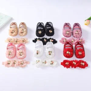 Spring Autumn Baby Soft Sole Infant Shoes Baby Girls Princess Shoes Casual Shoes with Headband