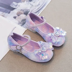 Spring Autumn Children Outwear Crystal Bow Princess Party Dress Shoes for Girls