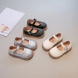 Spring Autumn Children Solid Color PU Princess Dress Shoes for Girls