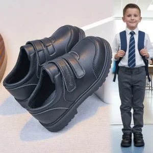 Spring Autumn Children’s Ankle Leather Shoes Black Velcro Boys Rubber Outsole Comfortable Performance All Match PU Lining Model