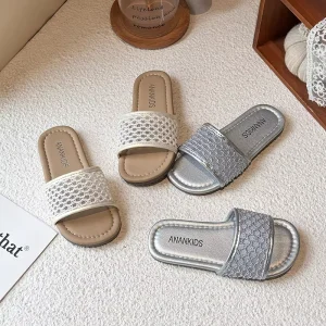Spring/Autumn Children’s Shoes Holiday Beach Wear Mesh Soft Sole Flat Slippers for Girl