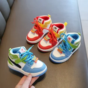 Spring Autumn Children’s Sneaker High Top Non Slip Basketball Shoes for Boys Soft Soled Sneakers for Girls Buckle Strap