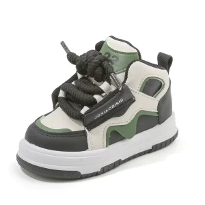 Spring Autumn Children’s Sneakers Toddlers Girls Boys Pu Breathable Lace-up Casual Sport Shoes Kids Casual Flats Skate Shoes