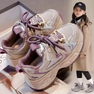 Spring Autumn Chunky Sneakers for Children Mesh Breathable Sports Shoes for Kids