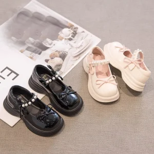 Spring Autumn Girl Glossy Leather Shoes Fashion Children Princess Causal Dress Flats Sweet Bowtie Kids School Shoes
