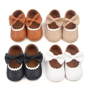 Spring Autumn Girls Bow Princess Shoes PU Infant Leather Shoe Velcro Baby Walking Shoes