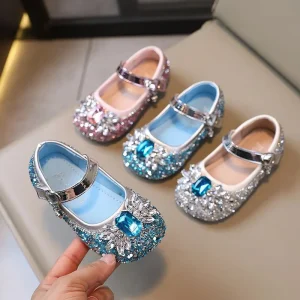Spring Autumn Girls’ Princess Shoes Soft Sole Baby Crystal Shoes Rhinestone Fashion Bow Kids Dance Shoes