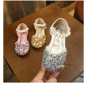 Spring Autumn Kids Sandals Lovely Princess Dance Wedding Shoes Beautiful Pearl Sequins Rubber Insole Mary Jane Fashion Element