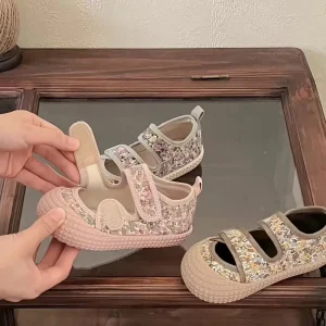 Spring Autumn Kids School Baby Floral Pattern Flat Shoes Girls Canvas Shoes