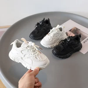 Lace up Plain White Sneakers for Children Soft Sole Boys and Girls Student Sports Shoes Fashionable Kids Casual Shoes