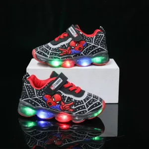 Spring Autumn New Cartoon Boys Sports Shoes Light Children’s Breathable Mesh LED Light Waterproof Anti Slip Shoes