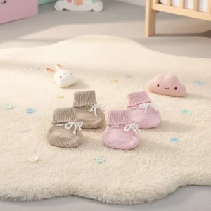 Spring Autumn Pure Cotton Knitted Baby Stockings Unisex Solid Knitwear Booties for Newborn Infants