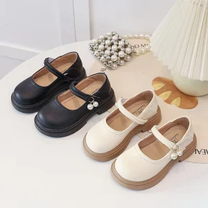 Spring Autumn Stylish Synthetic Leather Shoes Girls Korean Style Pearl Children Pumps Princess