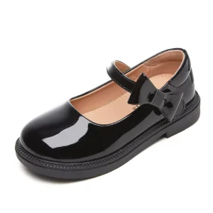 Spring Breathable Waterproof Black White Girls’ Princess Patent Leather Mary Jane Flats Shoes for Kids