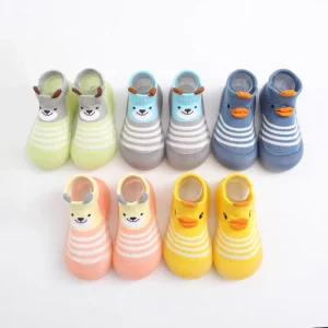 Spring Casual Baby Toddler Shoes Soft Sole Pre Walking Floor Socks Anti Slip Rubber Cartoon Knitted Stripe 5 Color