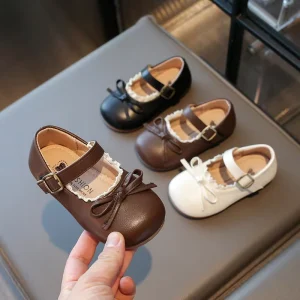 Spring Children’s Pu Leather Dress Shoes Bow-knot Kids Dance Footwear Soft Sole Breathable Anti-Slip Girls Shoes