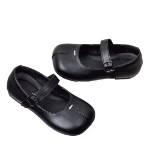 Spring Children’s Round Split Toe Retro Color Girls Single Shoes Kids Casual Soft Leather Mary Janes Shoes