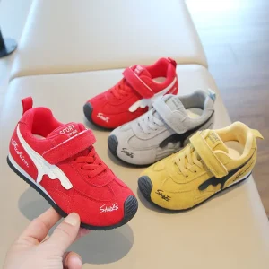 Spring Collection Stylish Single Layer Design Buckle Strap Running Shoes Unisex Children’s PU Upper Colorblock Casual Shoes