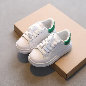 Spring Fall Casual Kid’s Sports Shoes Breathable Boys Leather Sneakers Girls White Flats Shoes Unisex for Kids
