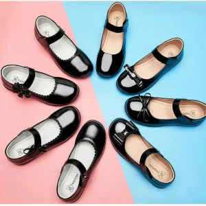 Spring Festival Little Girl Fashionable Casual Shoes Performance Shoes With Soft Soles Black Color School Girl Leather Shoes