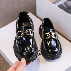 Spring Girls Fashionable Black Small Leather Slip On Princess Loafers Baby Girl’s Single Shoes for Kids for Summer Parties