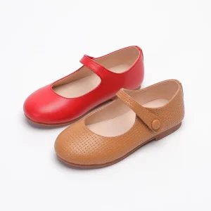 Spring Girls Weaved Full Grain Leather Flat Shoes Toddler Little Big Kid Tan Mary Jane Children Princess Dress Shoes