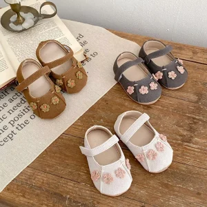 Spring Kids Girls PU Non-slip Shoes Infant Cute Flower Shoes Baby Girls Shoes