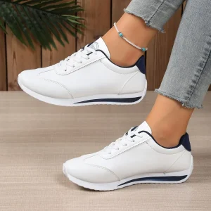Spring Lightweight Lace Up Mesh Fabric Cross Strapped Solid White Sneakers For Women Trendy Sports Shoes Students