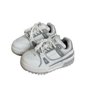 Spring New Children’s Fashion Ankle Thick Soled Sneakers Boys’ Girls’ Fat Ding White Color Blocking EVA Outsole Shoes