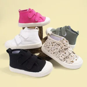 Spring New Double Hook Loop High Top Children’s Canvas Shoes Casual Soft Bottom Breathable Light Weight Rubber Outsole