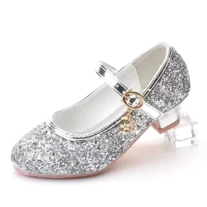 Spring New Gold Silver Girls Kids Princess Round Toe Glitter Leather Shoe Children Dress Party Wedding Footwear