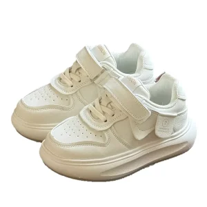 Spring New Kids’ Black White Platform Skate Shoes Girls’ Thick-Soled EVA Outsole Lightweight Sneakers Boys’