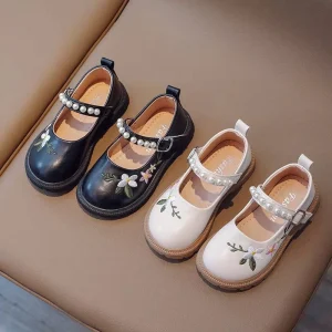 Spring New Kids Dance Shoes Children’s Female Treasure Princess Shoes Embroidered Pearl Flower Fashion Shoes