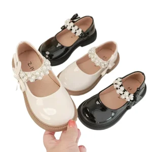 Spring New Korean Versatile Little PU Leather Shoes Girls’ Lacquer Leather Water Diamond Princess Shoes