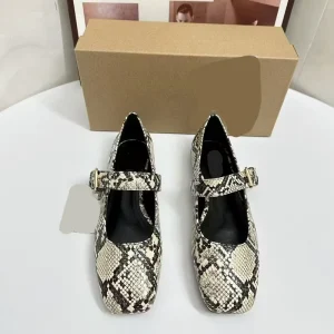 Spring Snake Pattern T shaped Strap Single Shoe Flat Bottom Versatile Casual Women’s Single Shoe