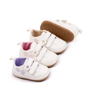 Spring Sports Shoes with Flower Baby White Sports Shoes 0 15 Months Hook and Loop Infant Girls Casual Shoes