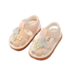 Spring Summer Air Blowing PVC Sole Toddler Shoes Cute PU Leather Vintage Sandal Shoe for Infants and Young Girls