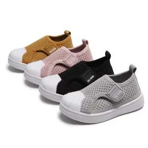 Spring Summer Children’s Flats Soft Sole Breathable Sneakers Boys Girls Flying Woven Sports Shoes Shell Head Design