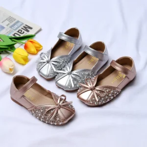 Spring Summer Fashion Girl Flat Shoes Simple Comfortable PU Pearl Rhinestone Sparkling Trendy Mary Jane Shoes
