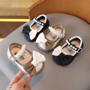 Spring Summer Girls’ Princess Shoes Pearl Design Infant Walking Footwear Hook Loop Children’s Dress Shoes