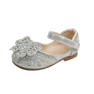 Spring Summer New Korean Style Girl Princess Square Shoes Kids Different Size Bow Single Slides Sole Performance Dance Shoes